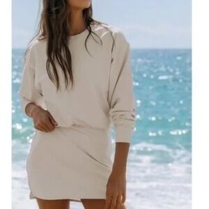 L*Space Cream Crewneck Sweater Dress